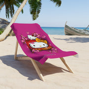 Kitty Daruma pink Beach Towel