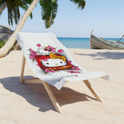 Kitty Daruma white Beach Towel