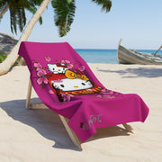Kitty Daruma pink Beach Towel